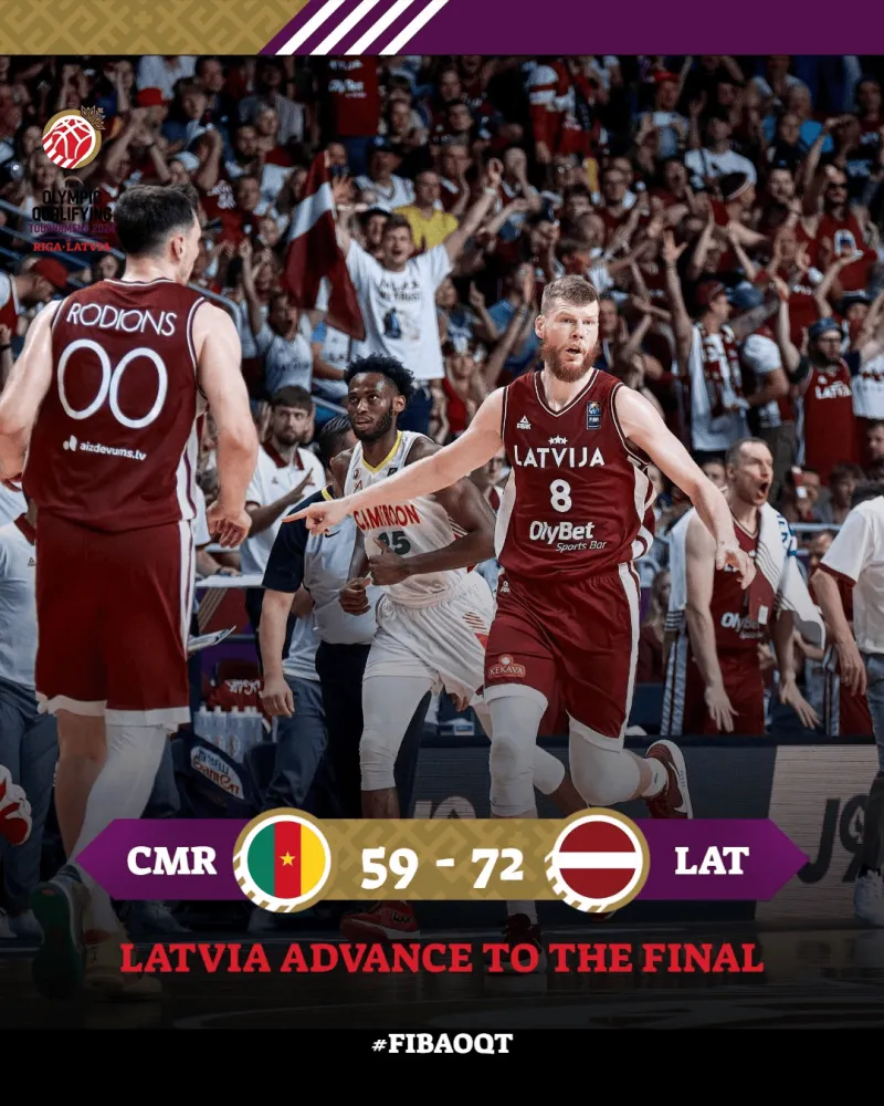 奥运会男篮资格赛拉脱维亚赛区：拉脱维亚72-59击败喀麦隆晋级决赛